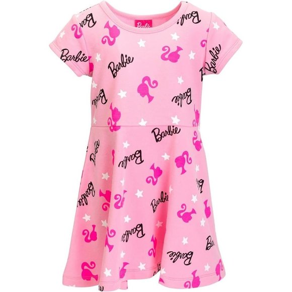 NWT Adorable Soft Pink Barbie Logo Dress Girls Costume +Gift